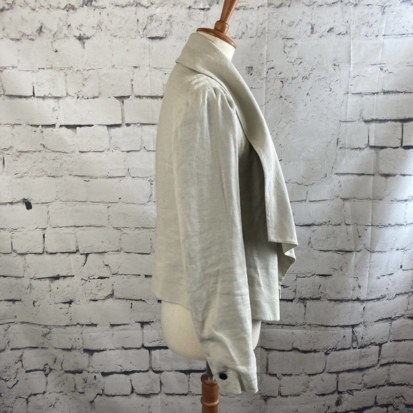 Astrid Linen Blend Beige Blazer Open Front Waterfall Lined Size 6 - Picture 4 of 11